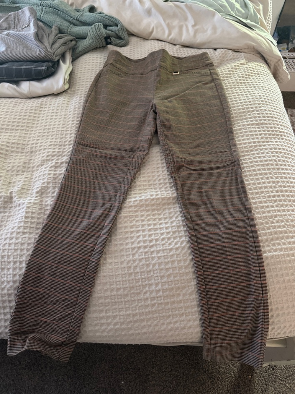 Anne Klein Slim Plaid Skinny Pants in Brown and Black
